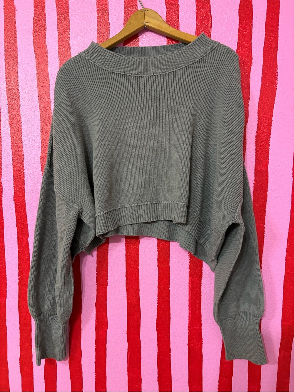 Free People Cropped Crewneck Sweater in Gray